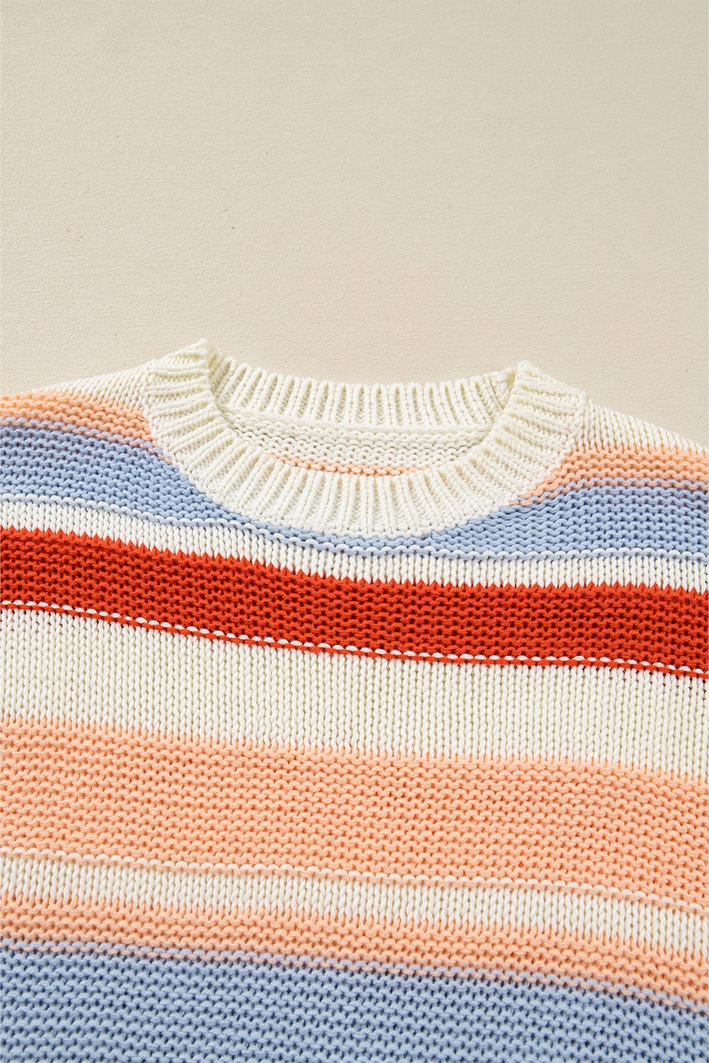 Stripe Colorblock Round Neck Drop Shoulder Sweater - Rooted & Reckless Co.