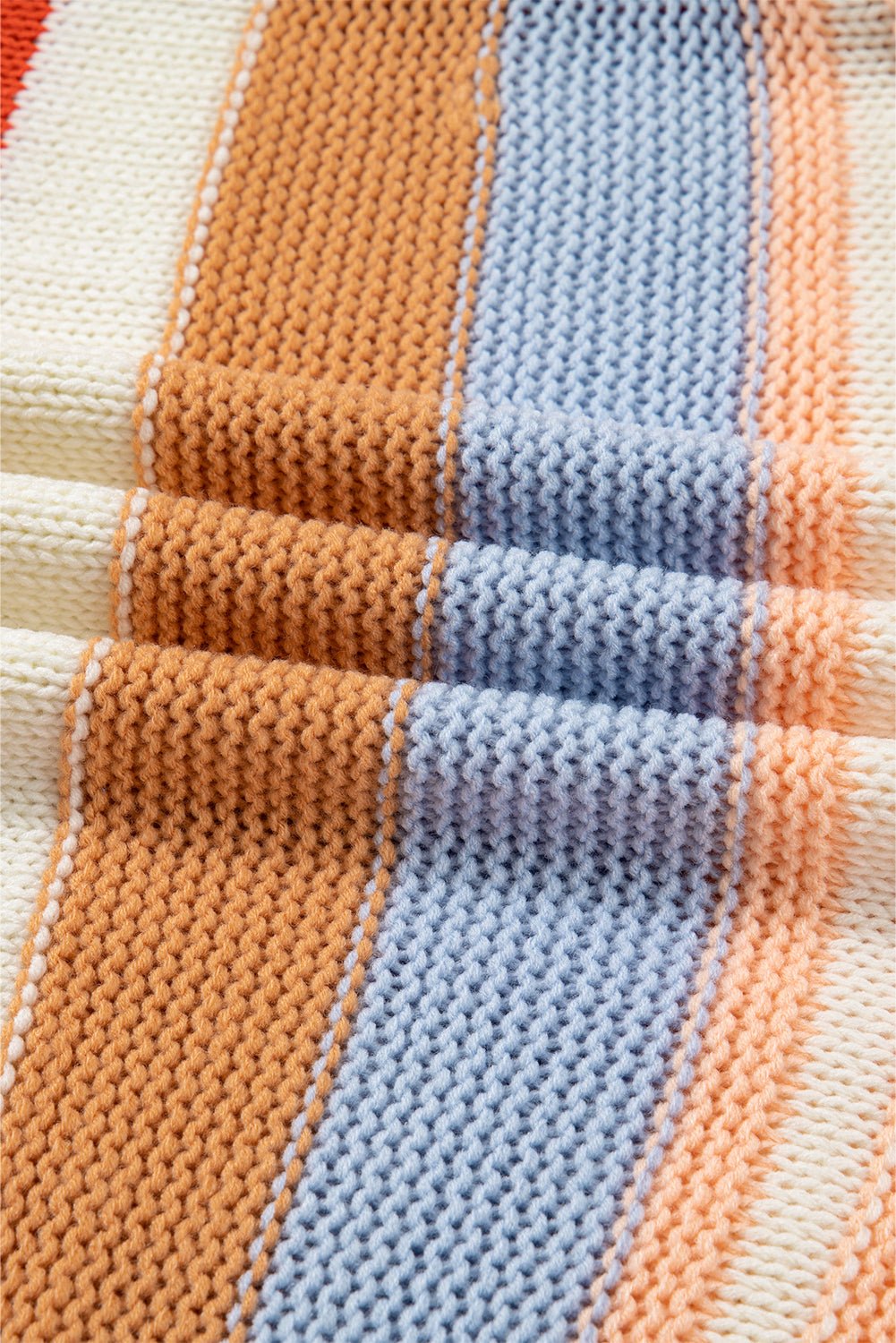 Stripe Colorblock Round Neck Drop Shoulder Sweater - Rooted & Reckless Co.