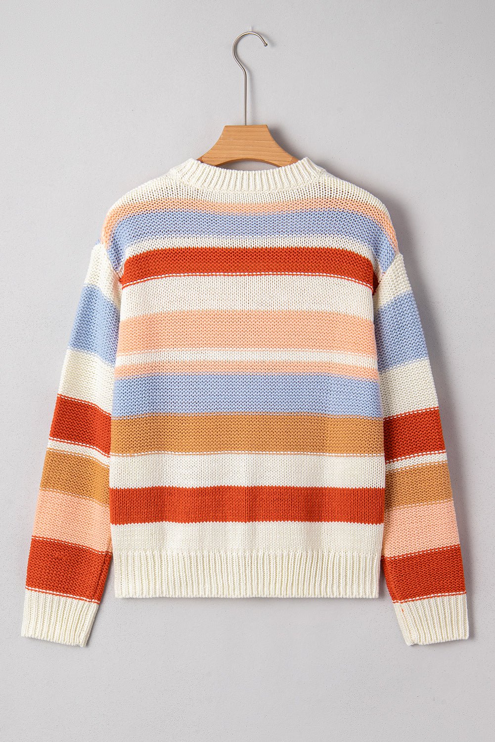 Stripe Colorblock Round Neck Drop Shoulder Sweater - Rooted & Reckless Co.