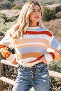 Stripe Colorblock Round Neck Drop Shoulder Sweater - Rooted & Reckless Co.