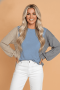 Stripe Colorblock Round Neck Long Sleeve Top - Rooted & Reckless Co.