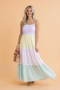 Stripe Colorblock Scallop Ricrac Trim Maxi Dress - Rooted & Reckless Co.