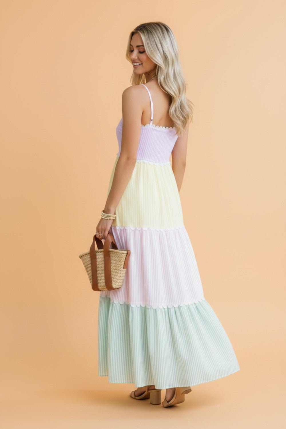 Stripe Colorblock Scallop Ricrac Trim Maxi Dress - Rooted & Reckless Co.