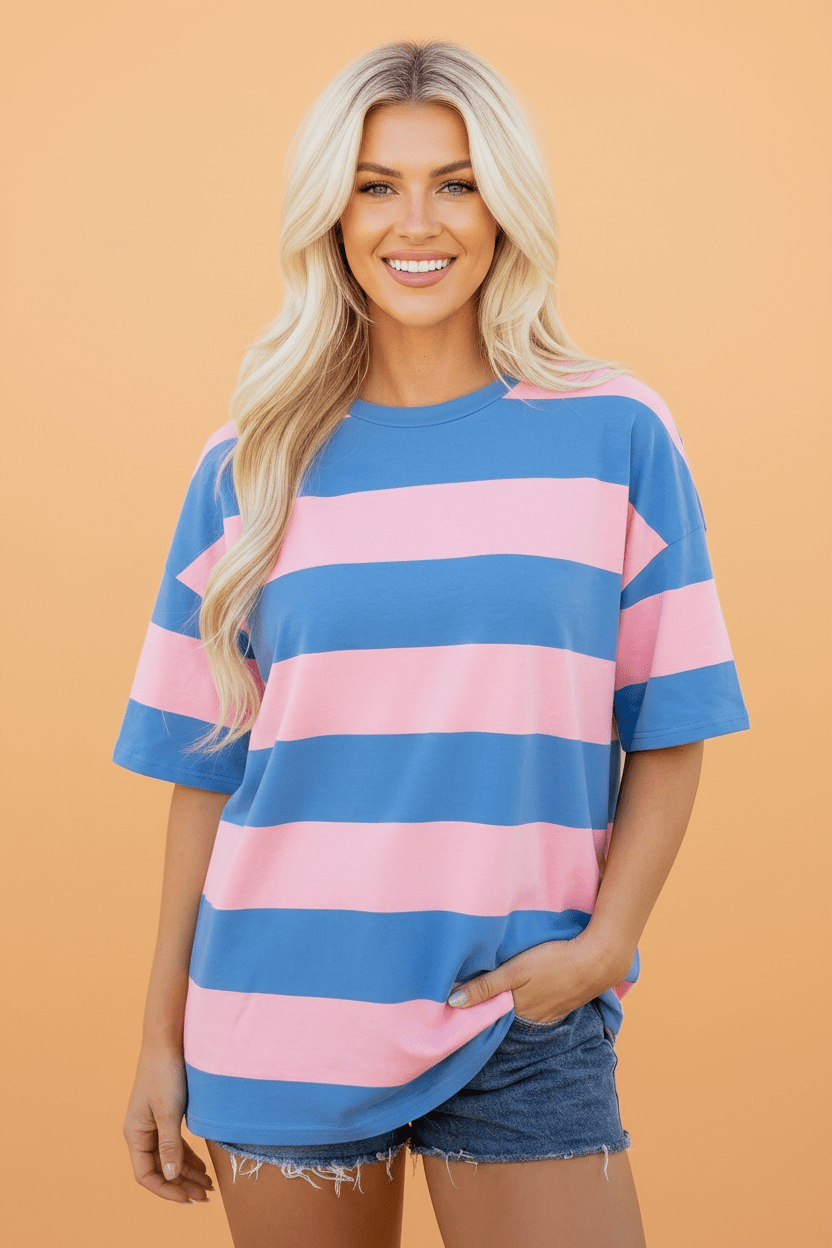 Stripe Colorblock Short Sleeve Oversize Tunic Tee - Rooted & Reckless Co.