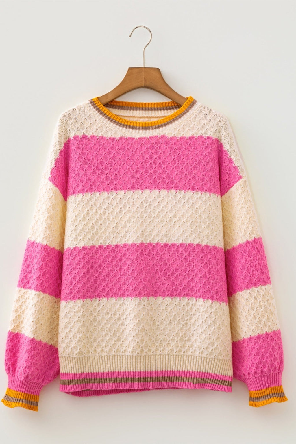 Stripe Colorblock Textured Drop Shoulder Sweater - Rooted & Reckless Co.