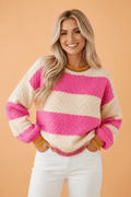 Stripe Colorblock Textured Drop Shoulder Sweater - Rooted & Reckless Co.