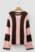 Stripe Colorblock Thermal Textured Knit Drop Shoulder Sweater - Rooted & Reckless Co.