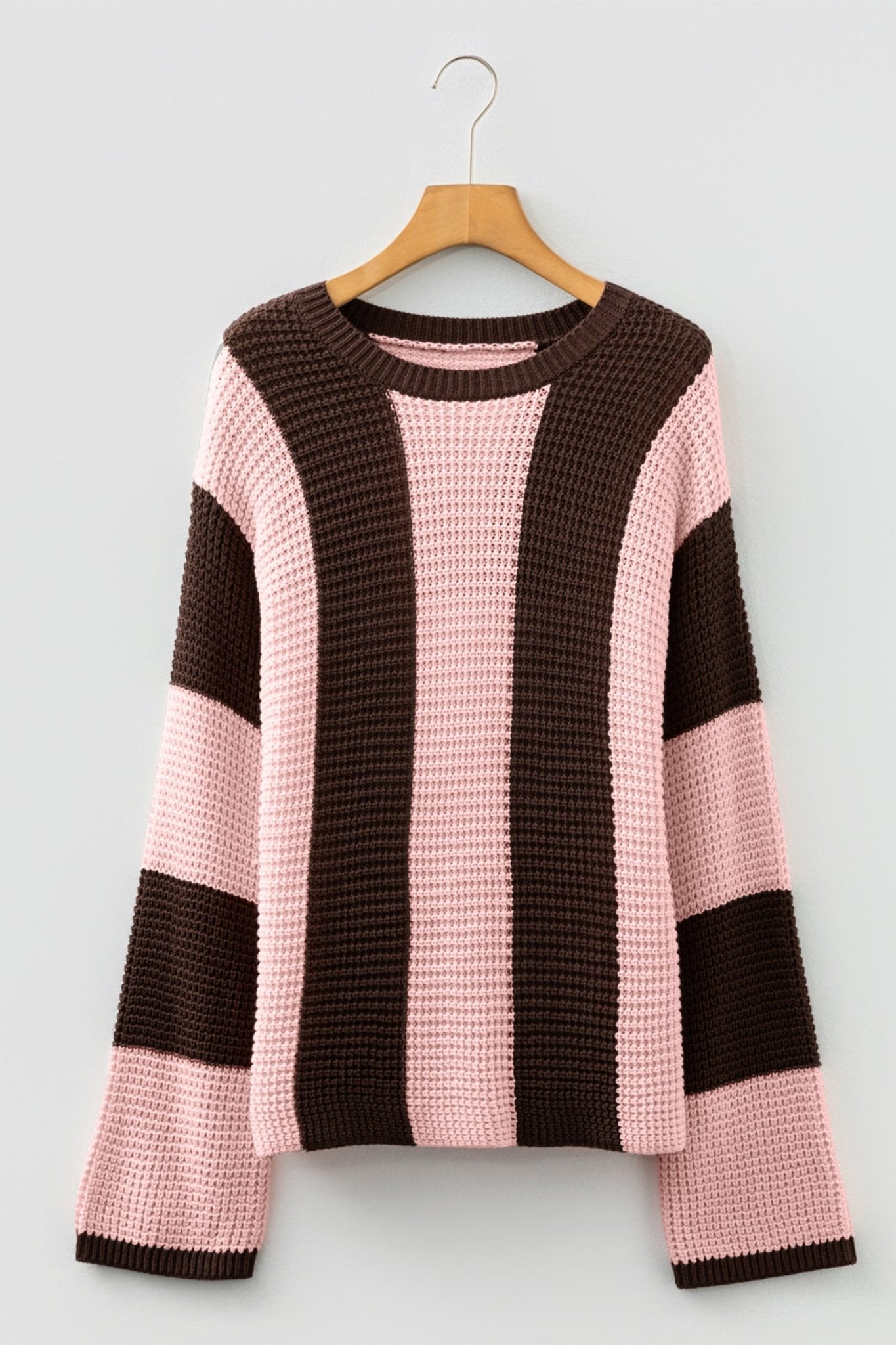 Stripe Colorblock Thermal Textured Knit Drop Shoulder Sweater - Rooted & Reckless Co.