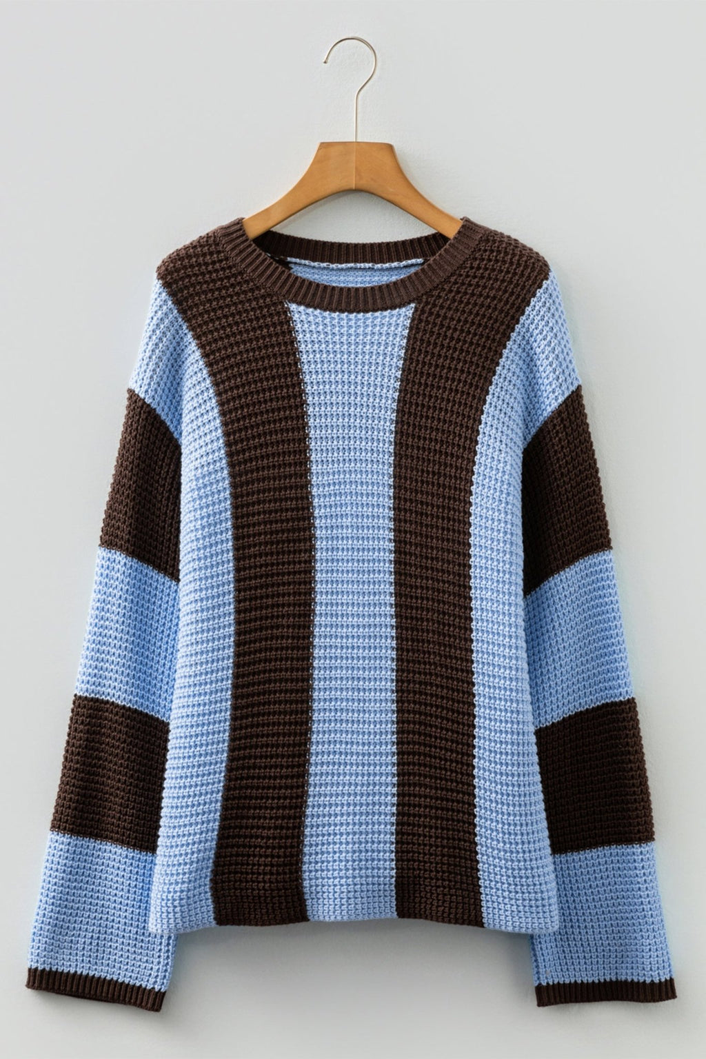 Stripe Colorblock Thermal Textured Knit Drop Shoulder Sweater - Rooted & Reckless Co.