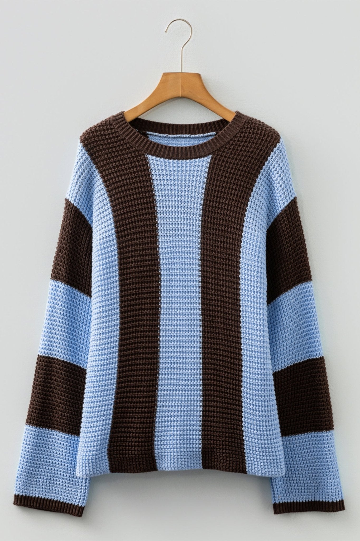 Stripe Colorblock Thermal Textured Knit Drop Shoulder Sweater - Rooted & Reckless Co.