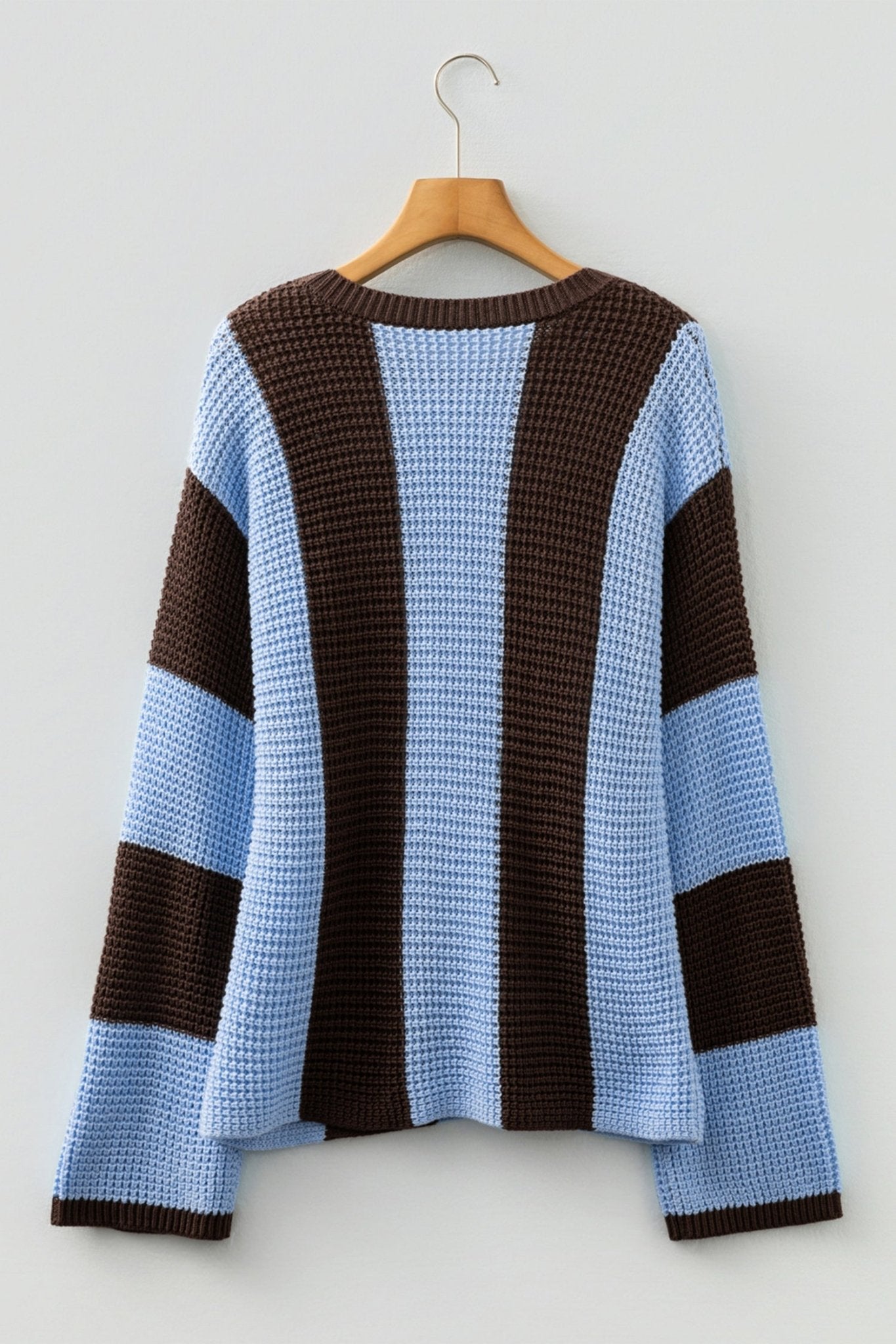 Stripe Colorblock Thermal Textured Knit Drop Shoulder Sweater - Rooted & Reckless Co.