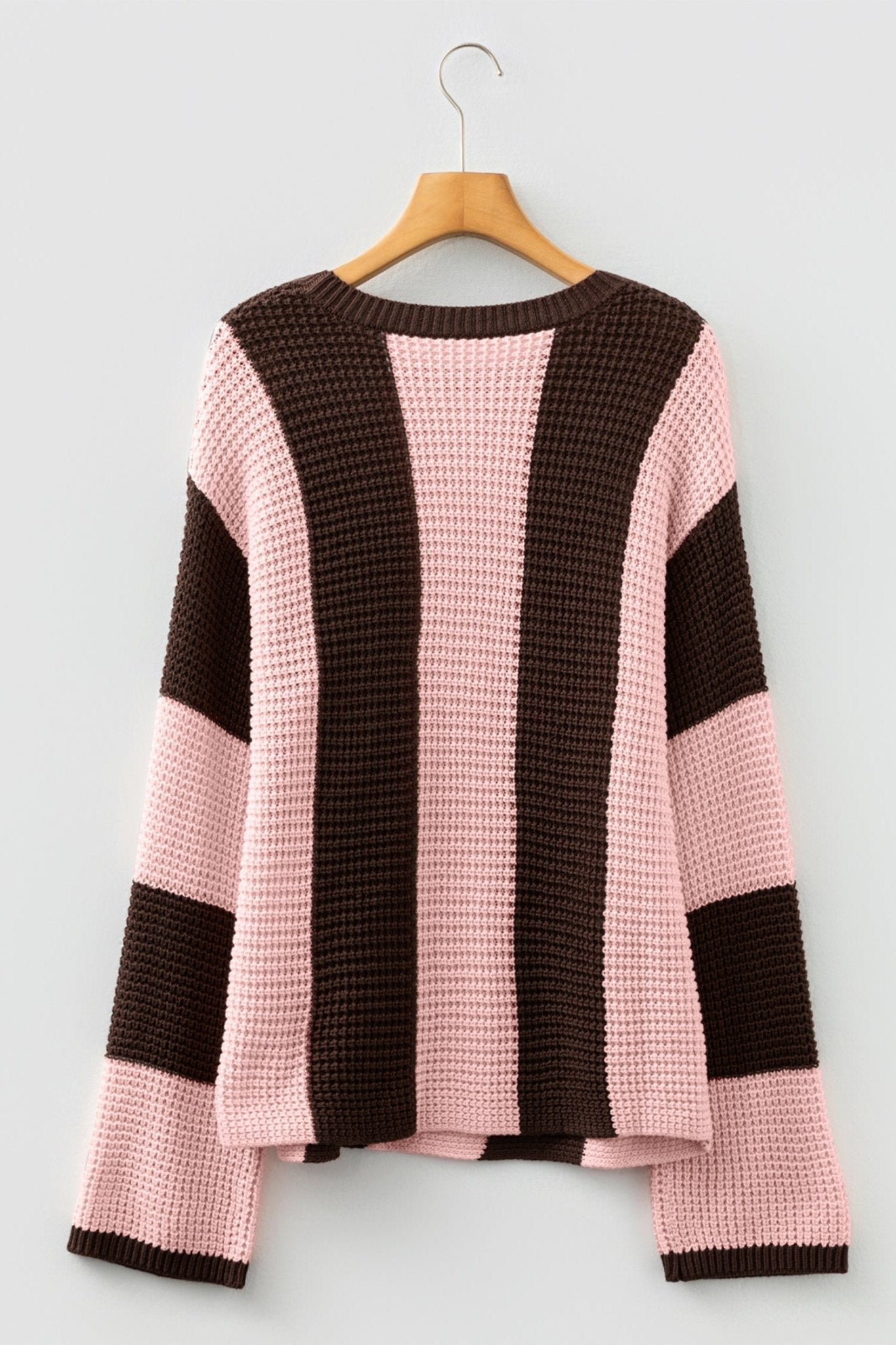 Stripe Colorblock Thermal Textured Knit Drop Shoulder Sweater - Rooted & Reckless Co.