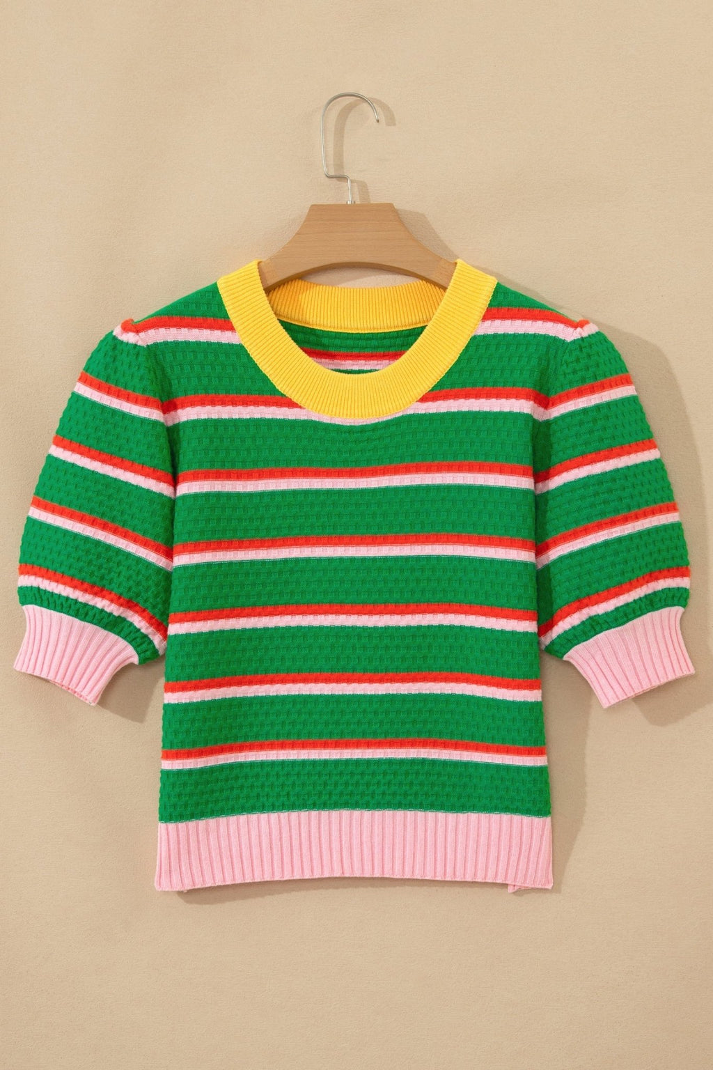 Stripe Colorblock Trim 3/4 Sleeve Sweater Top - Rooted & Reckless Co.