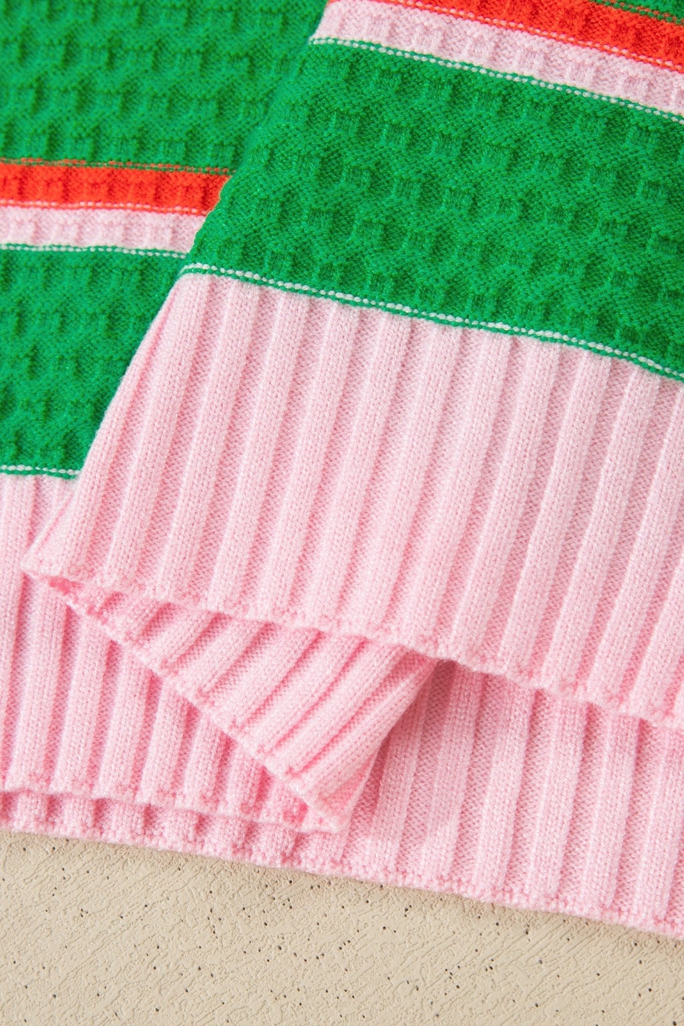Stripe Colorblock Trim 3/4 Sleeve Sweater Top - Rooted & Reckless Co.