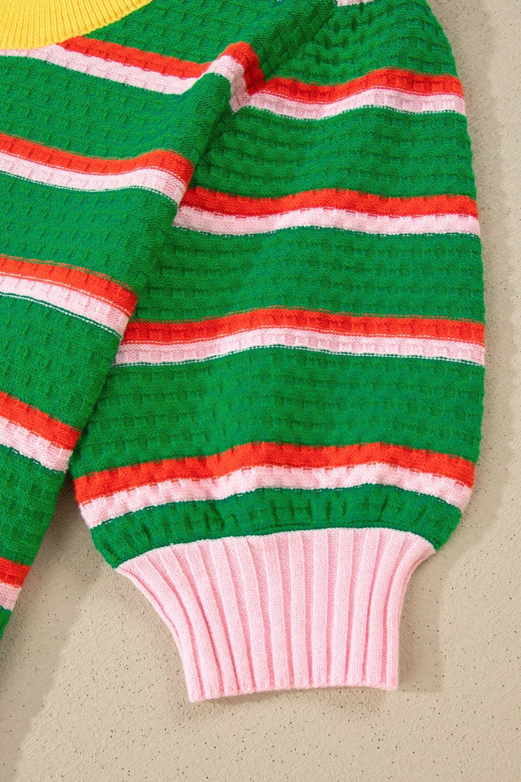 Stripe Colorblock Trim 3/4 Sleeve Sweater Top - Rooted & Reckless Co.