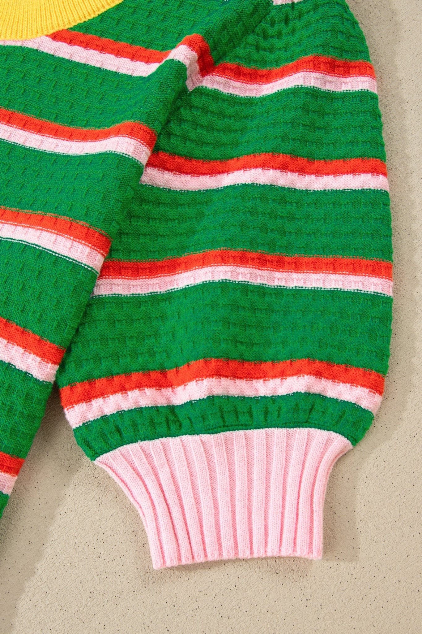 Stripe Colorblock Trim 3/4 Sleeve Sweater Top - Rooted & Reckless Co.