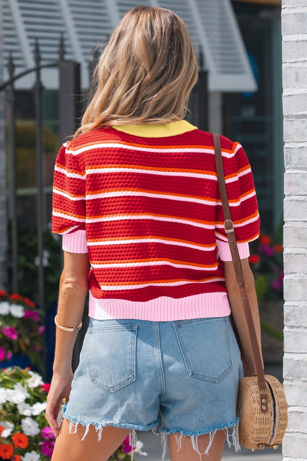 Stripe Colorblock Trim 3/4 Sleeve Sweater Top - Rooted & Reckless Co.