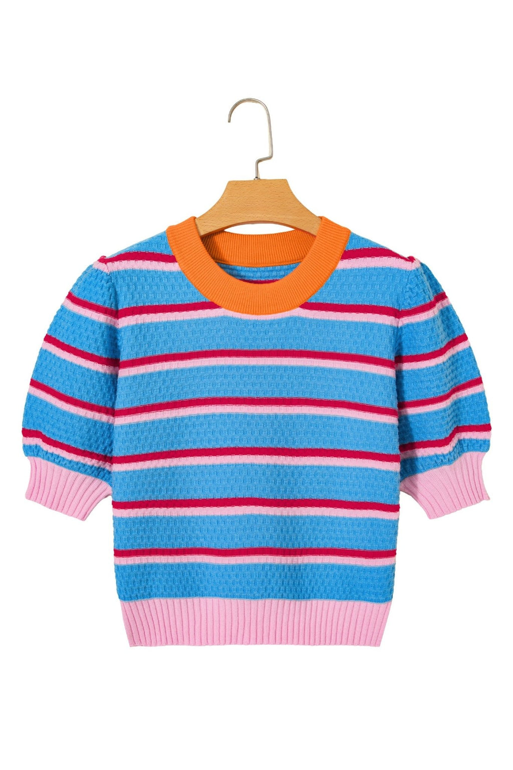 Stripe Colorblock Trim 3/4 Sleeve Sweater Top - Rooted & Reckless Co.