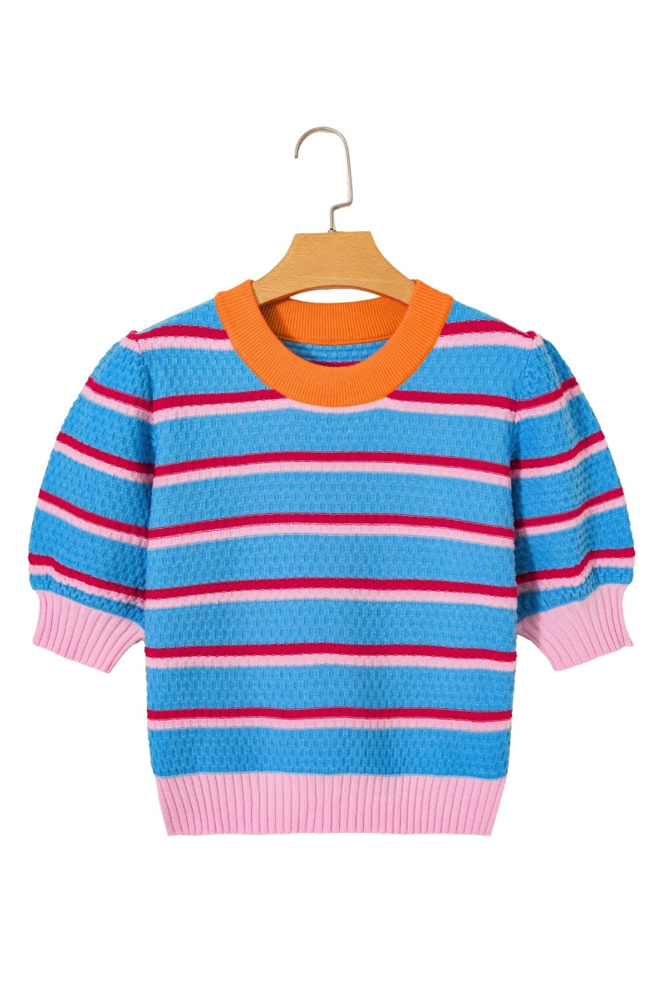 Stripe Colorblock Trim 3/4 Sleeve Sweater Top - Rooted & Reckless Co.