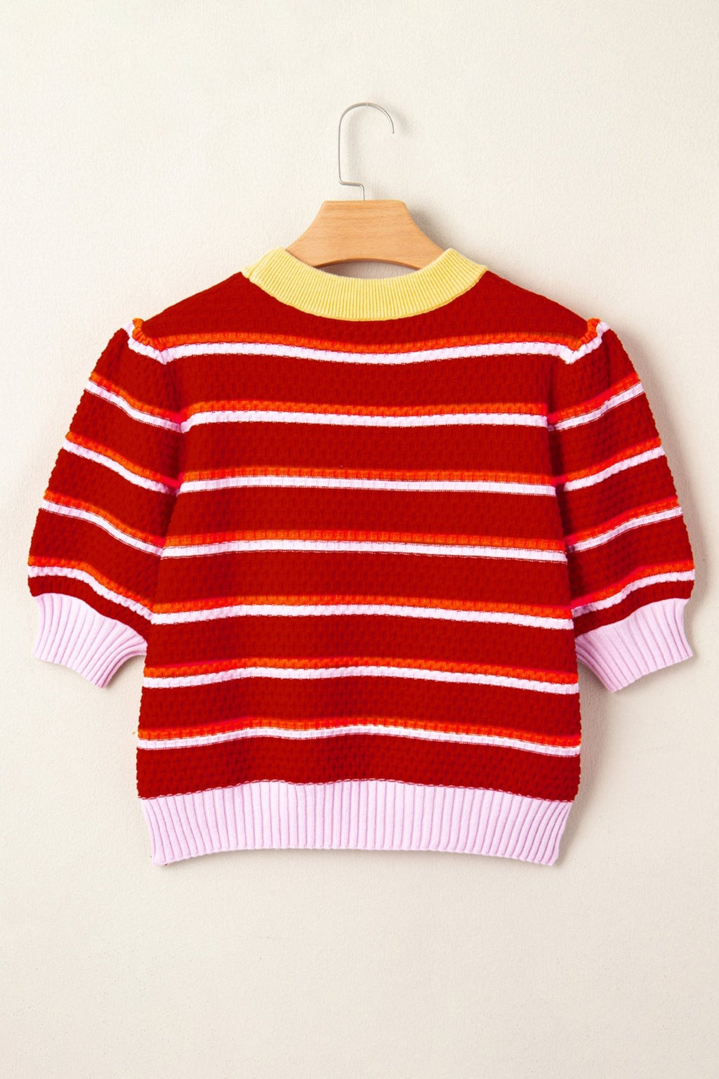 Stripe Colorblock Trim 3/4 Sleeve Sweater Top - Rooted & Reckless Co.