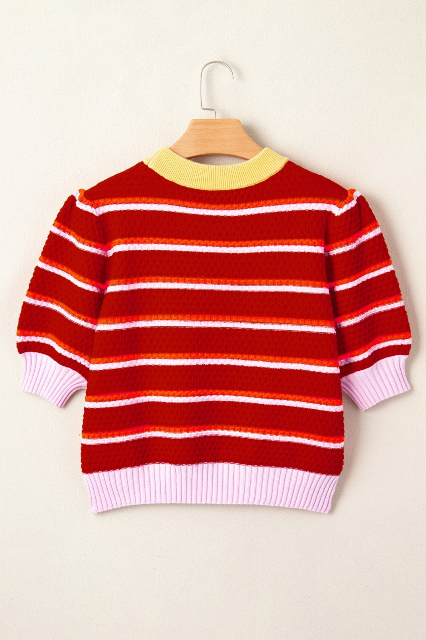 Stripe Colorblock Trim 3/4 Sleeve Sweater Top - Rooted & Reckless Co.