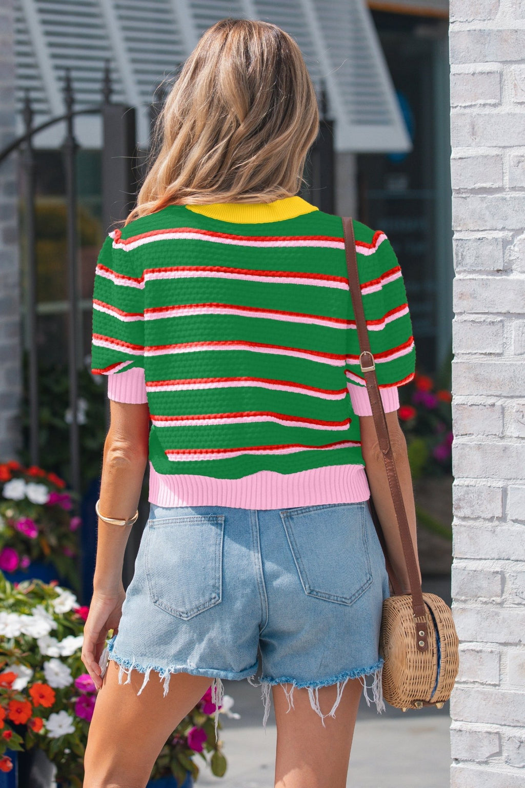 Stripe Colorblock Trim 3/4 Sleeve Sweater Top - Rooted & Reckless Co.