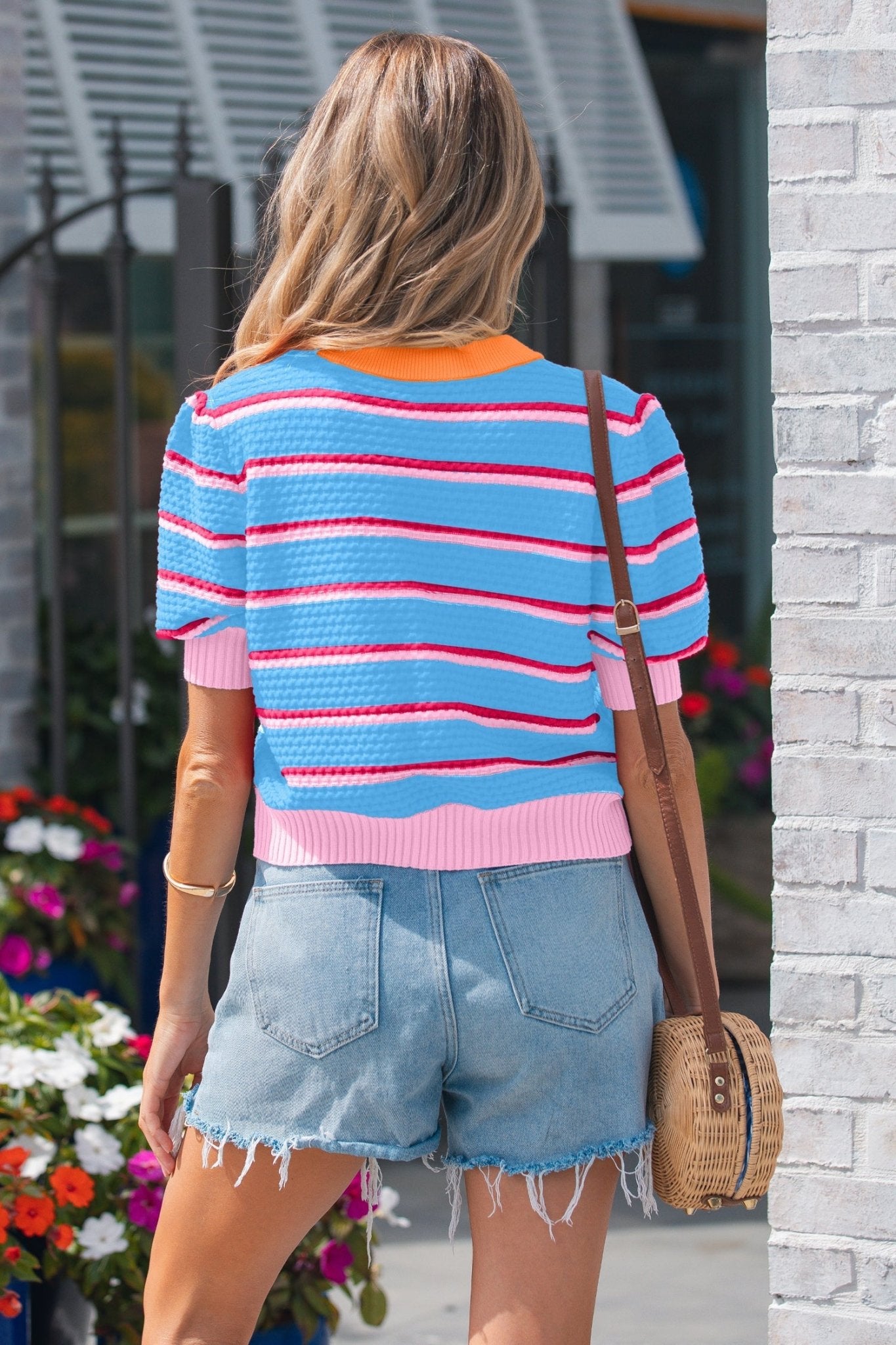 Stripe Colorblock Trim 3/4 Sleeve Sweater Top - Rooted & Reckless Co.
