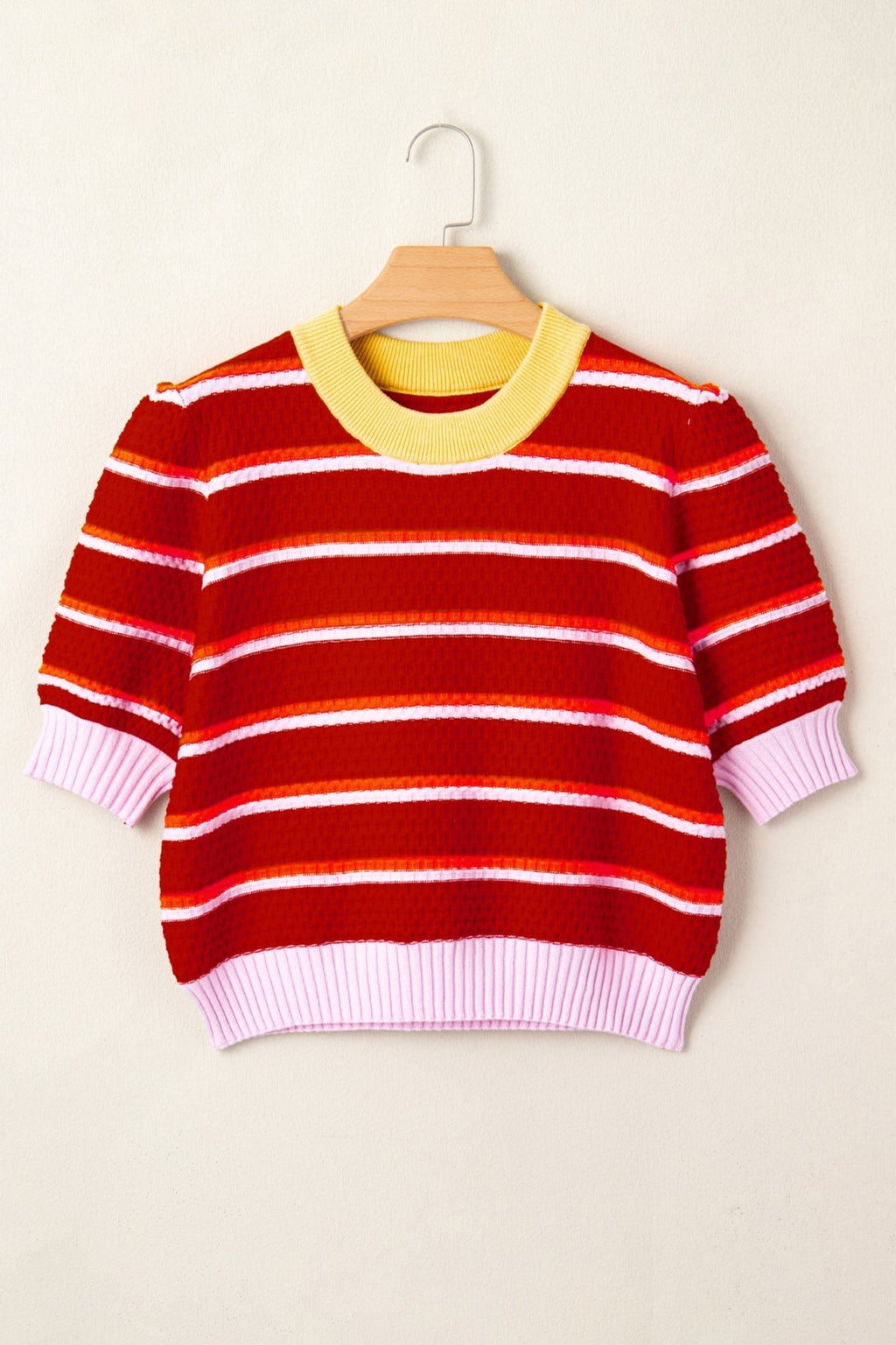 Stripe Colorblock Trim 3/4 Sleeve Sweater Top - Rooted & Reckless Co.