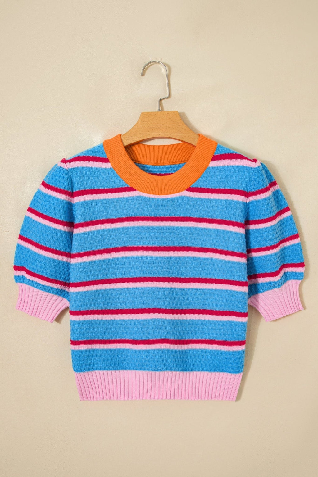 Stripe Colorblock Trim 3/4 Sleeve Sweater Top - Rooted & Reckless Co.