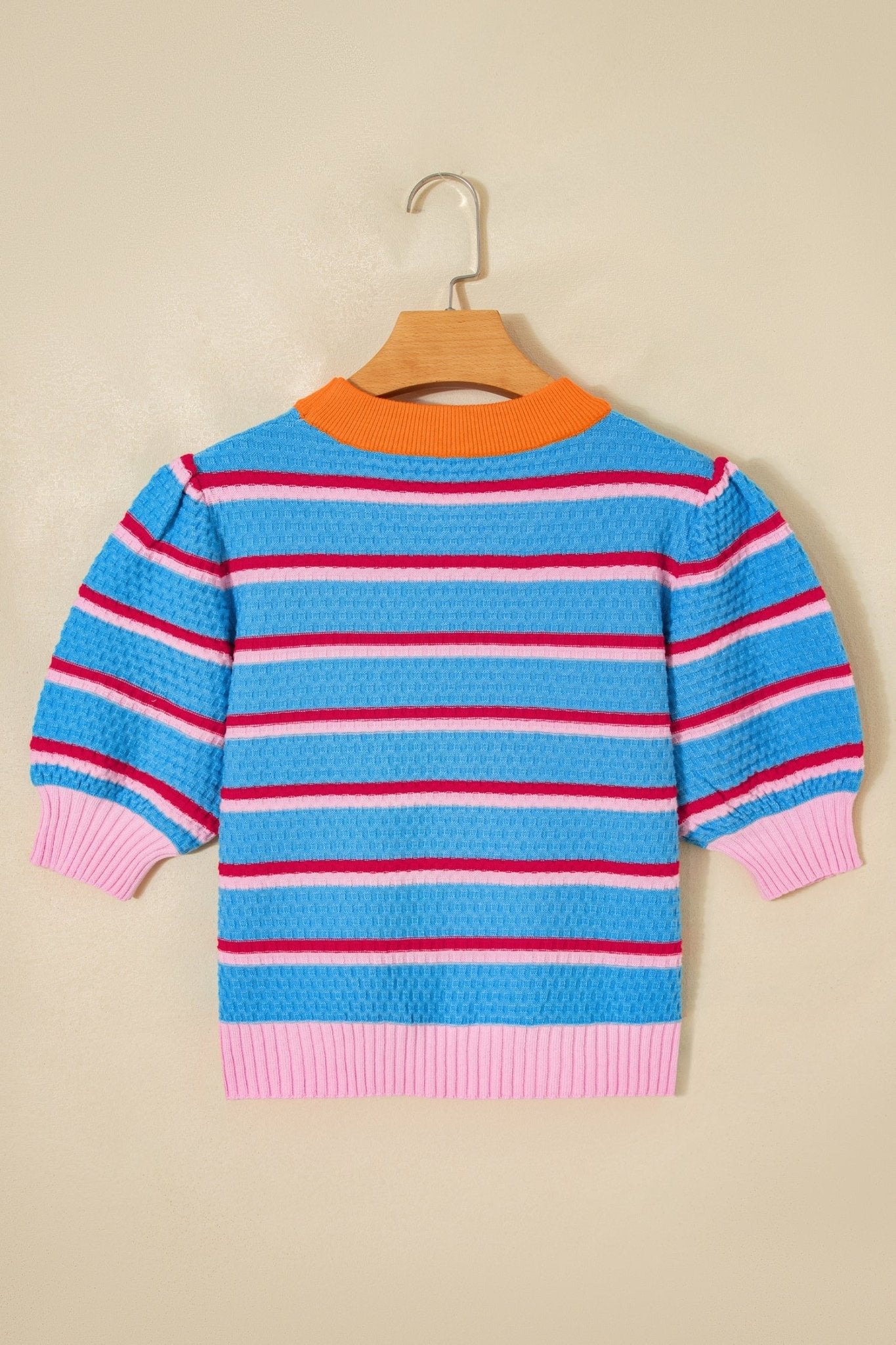 Stripe Colorblock Trim 3/4 Sleeve Sweater Top - Rooted & Reckless Co.