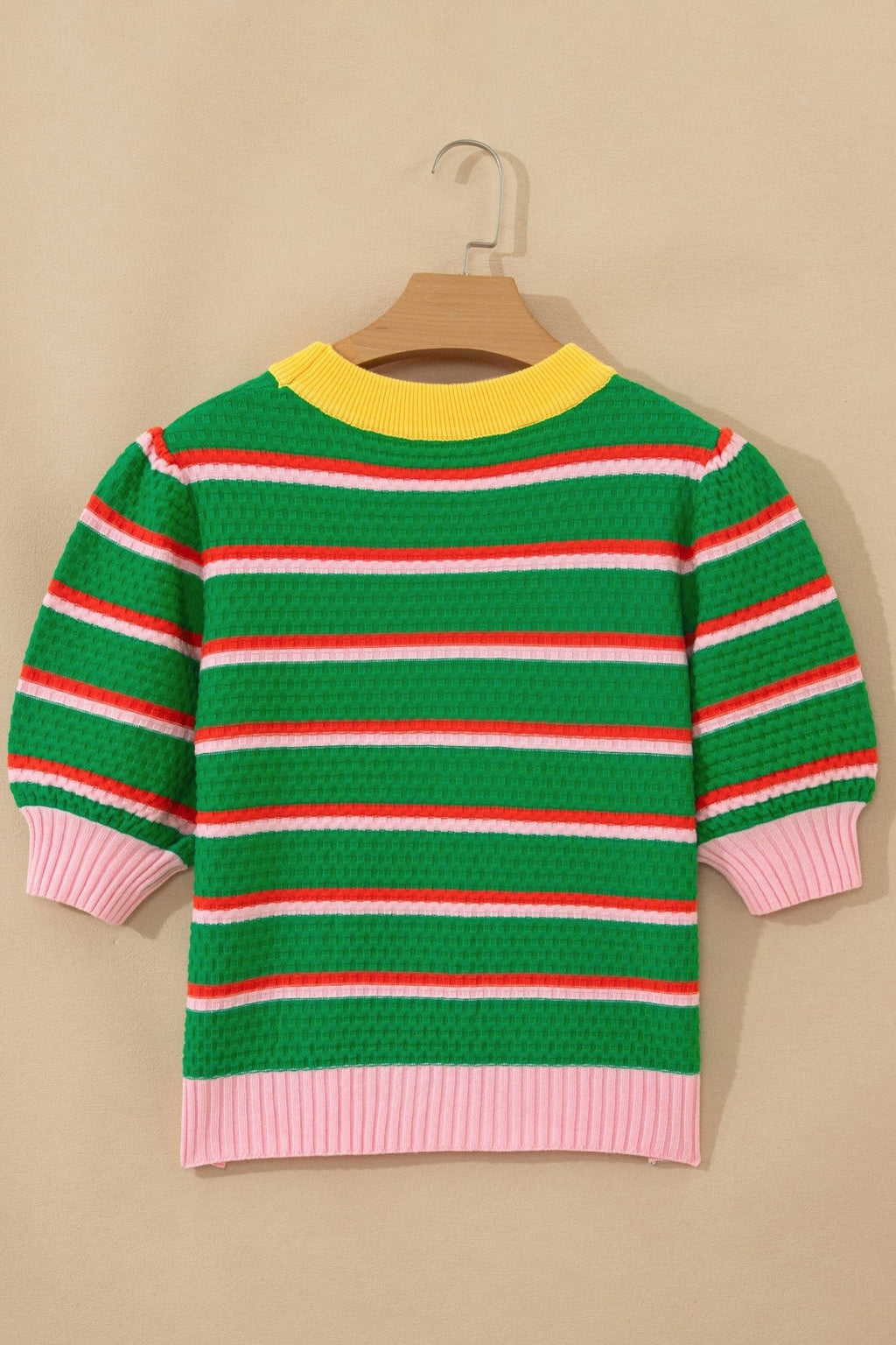 Stripe Colorblock Trim 3/4 Sleeve Sweater Top - Rooted & Reckless Co.