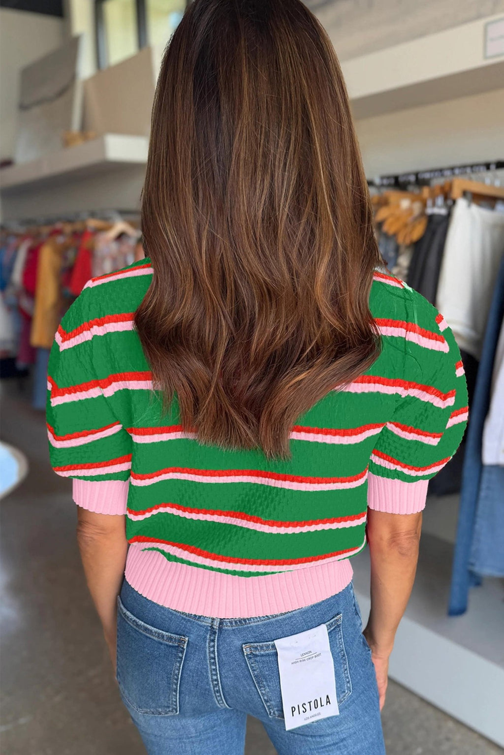 Stripe Colorblock Trim 3/4 Sleeve Sweater Top - Rooted & Reckless Co.