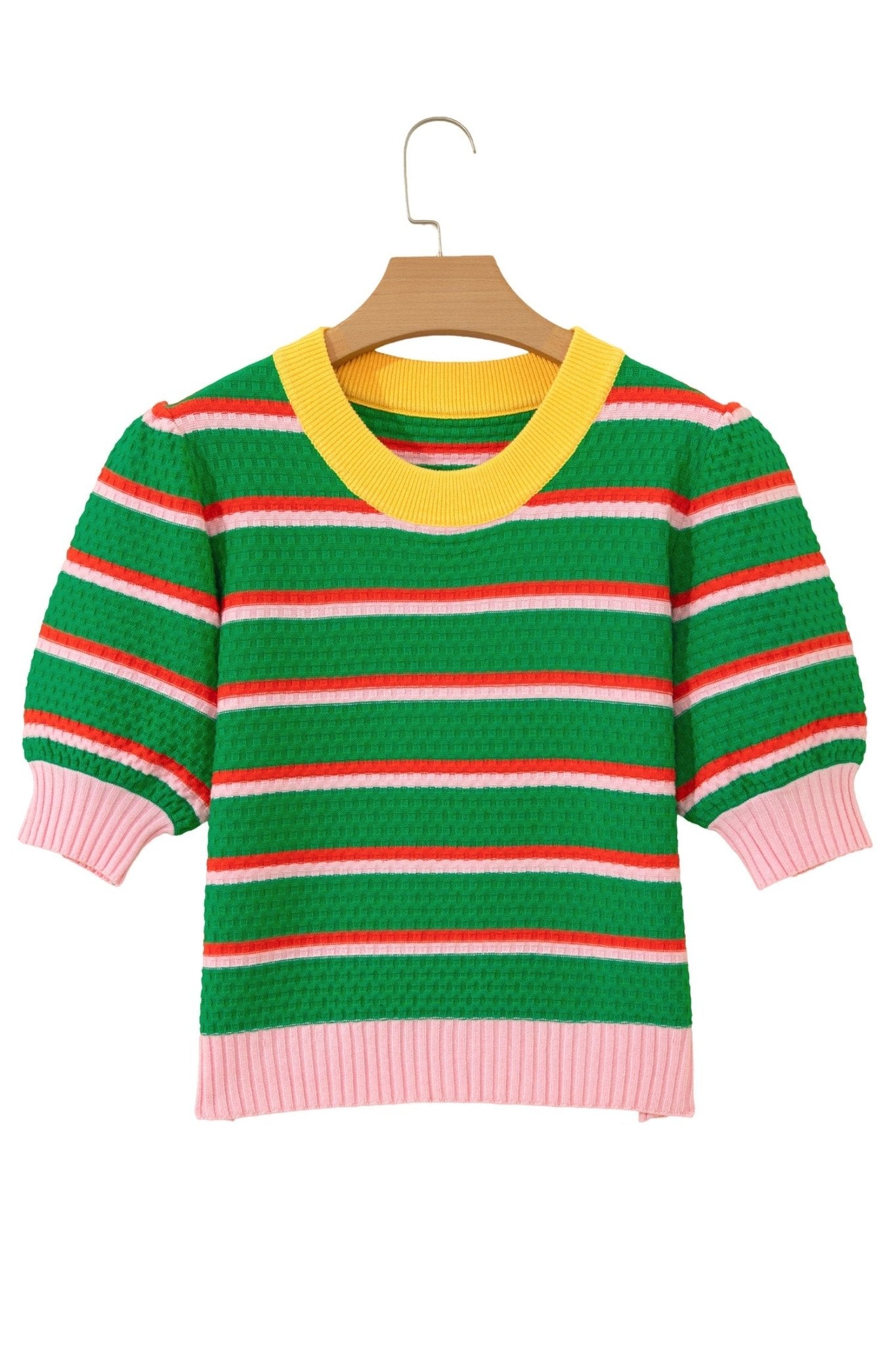 Stripe Colorblock Trim 3/4 Sleeve Sweater Top - Rooted & Reckless Co.