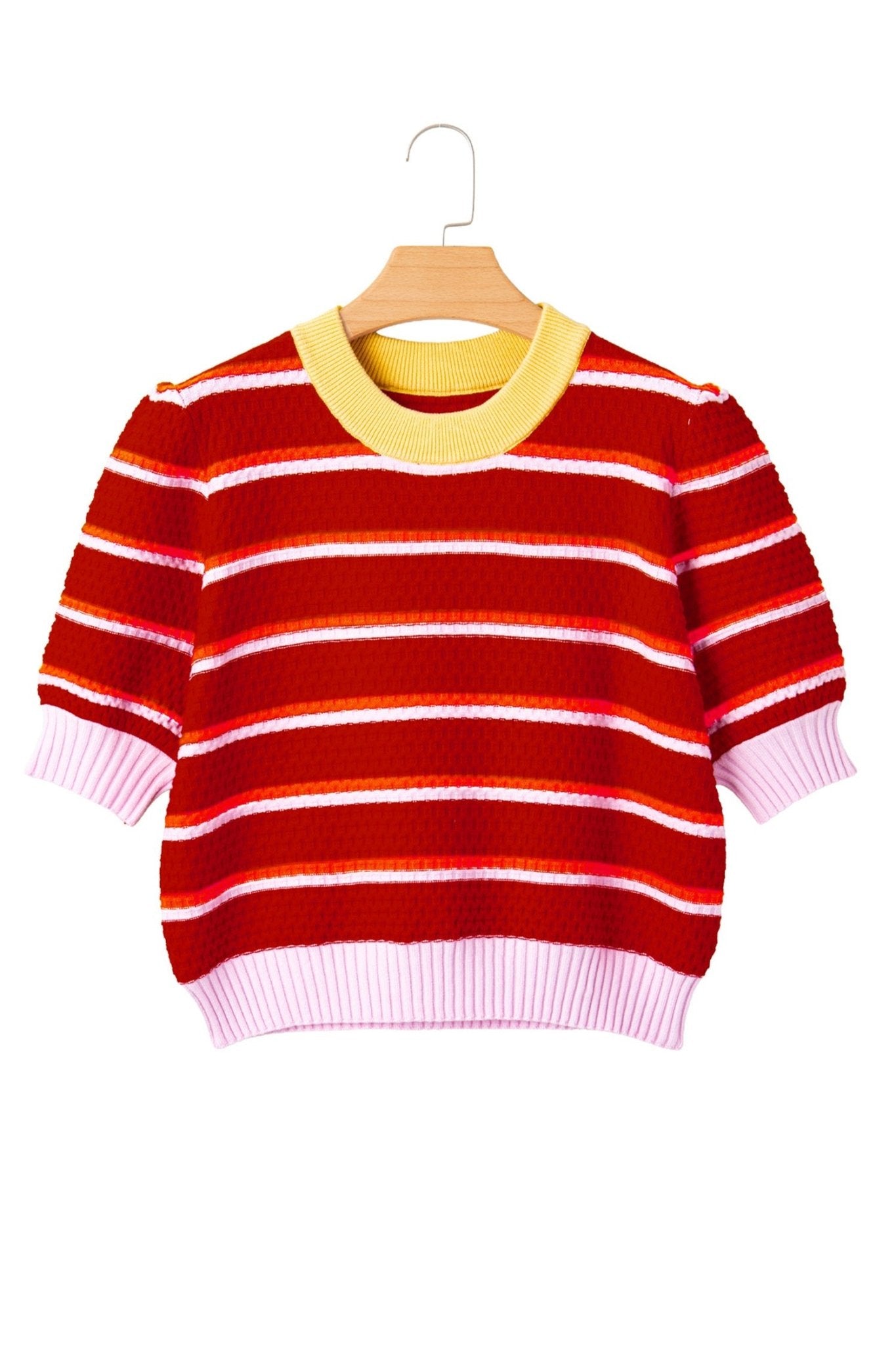Stripe Colorblock Trim 3/4 Sleeve Sweater Top - Rooted & Reckless Co.
