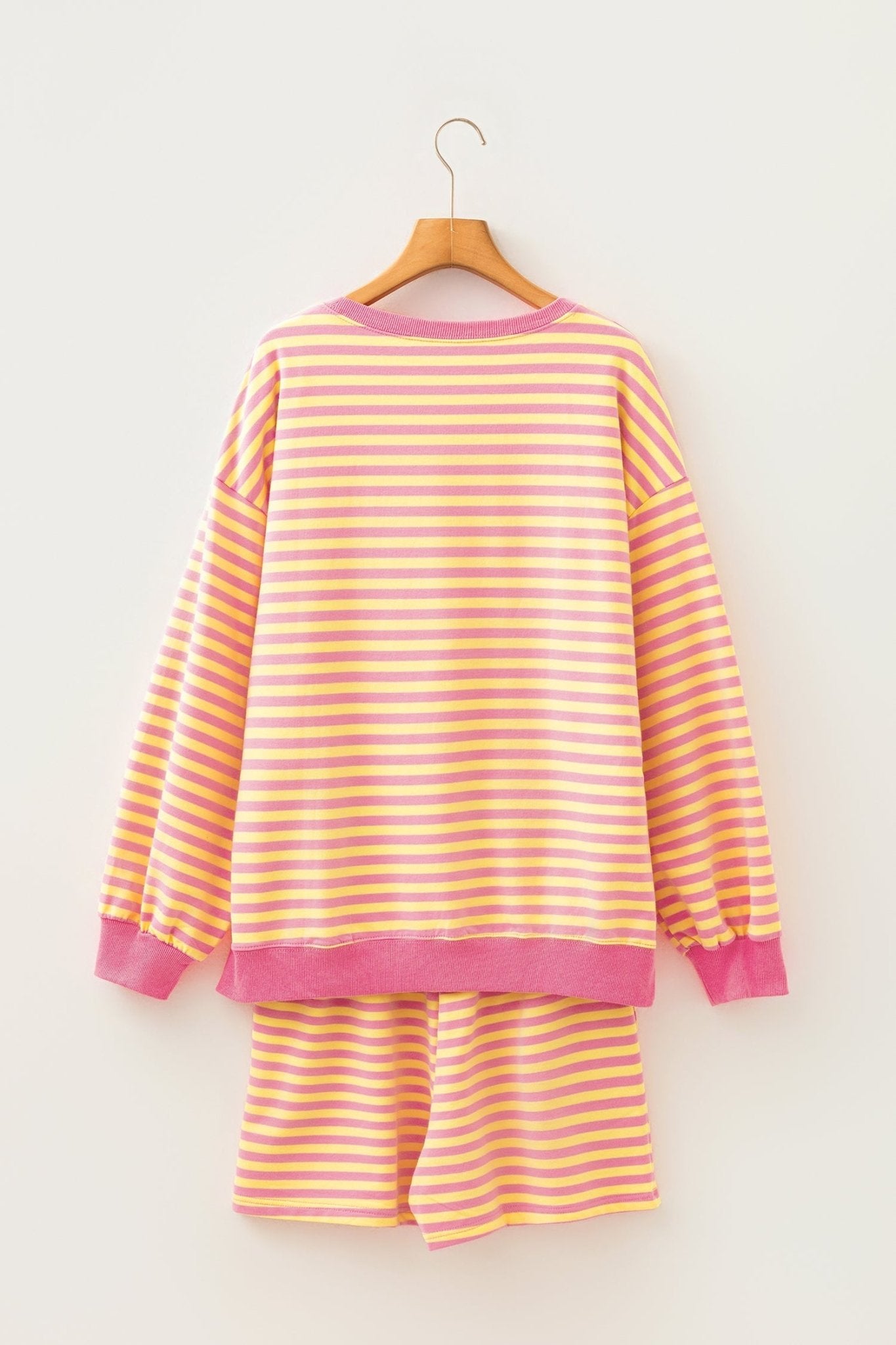 Stripe Colorblock Trim Long Sleeve Top & Shorts Set - Rooted & Reckless Co.