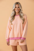 Stripe Colorblock Trim Long Sleeve Top & Shorts Set - Rooted & Reckless Co.