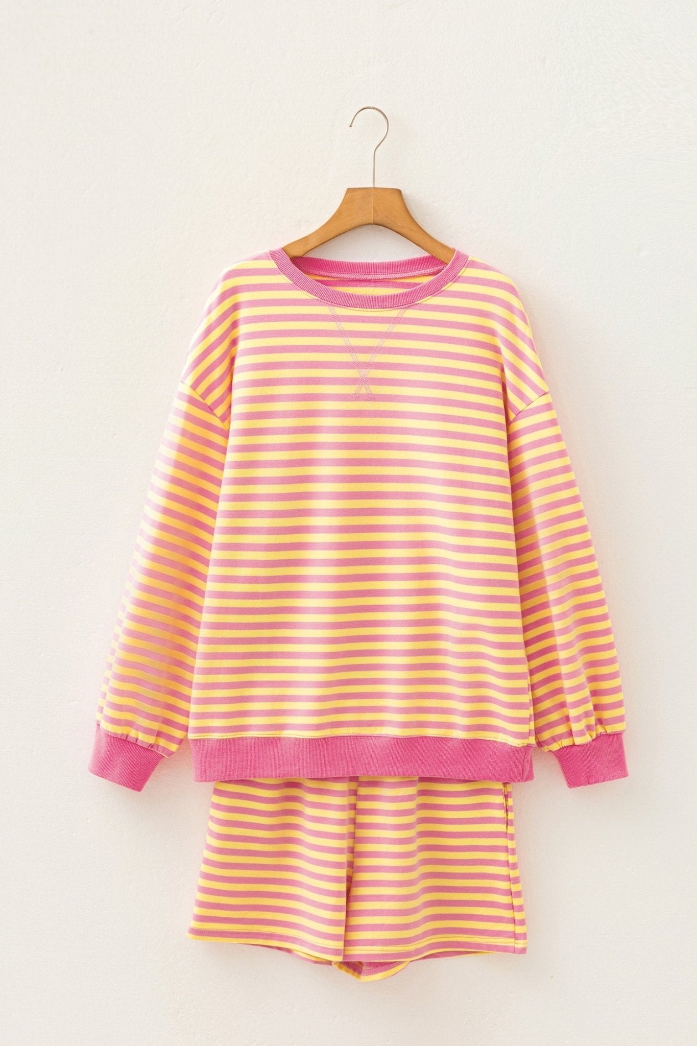 Stripe Colorblock Trim Long Sleeve Top & Shorts Set - Rooted & Reckless Co.