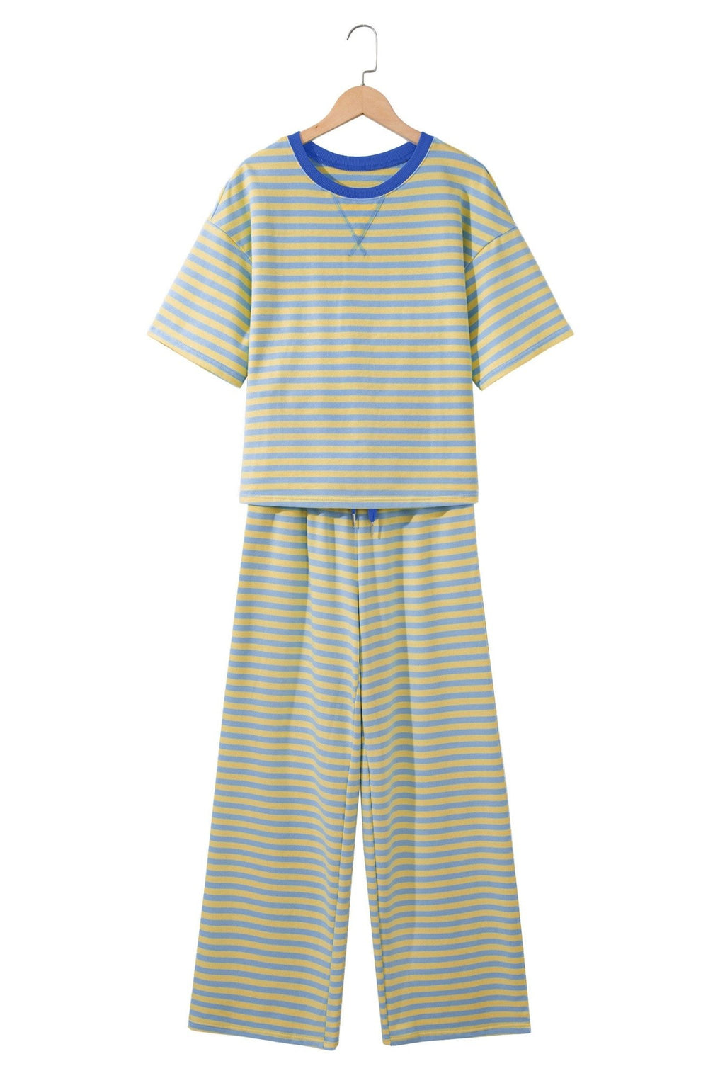 Stripe Colorblock Trim Short Sleeve Tee and Pants Set - Rooted & Reckless Co.