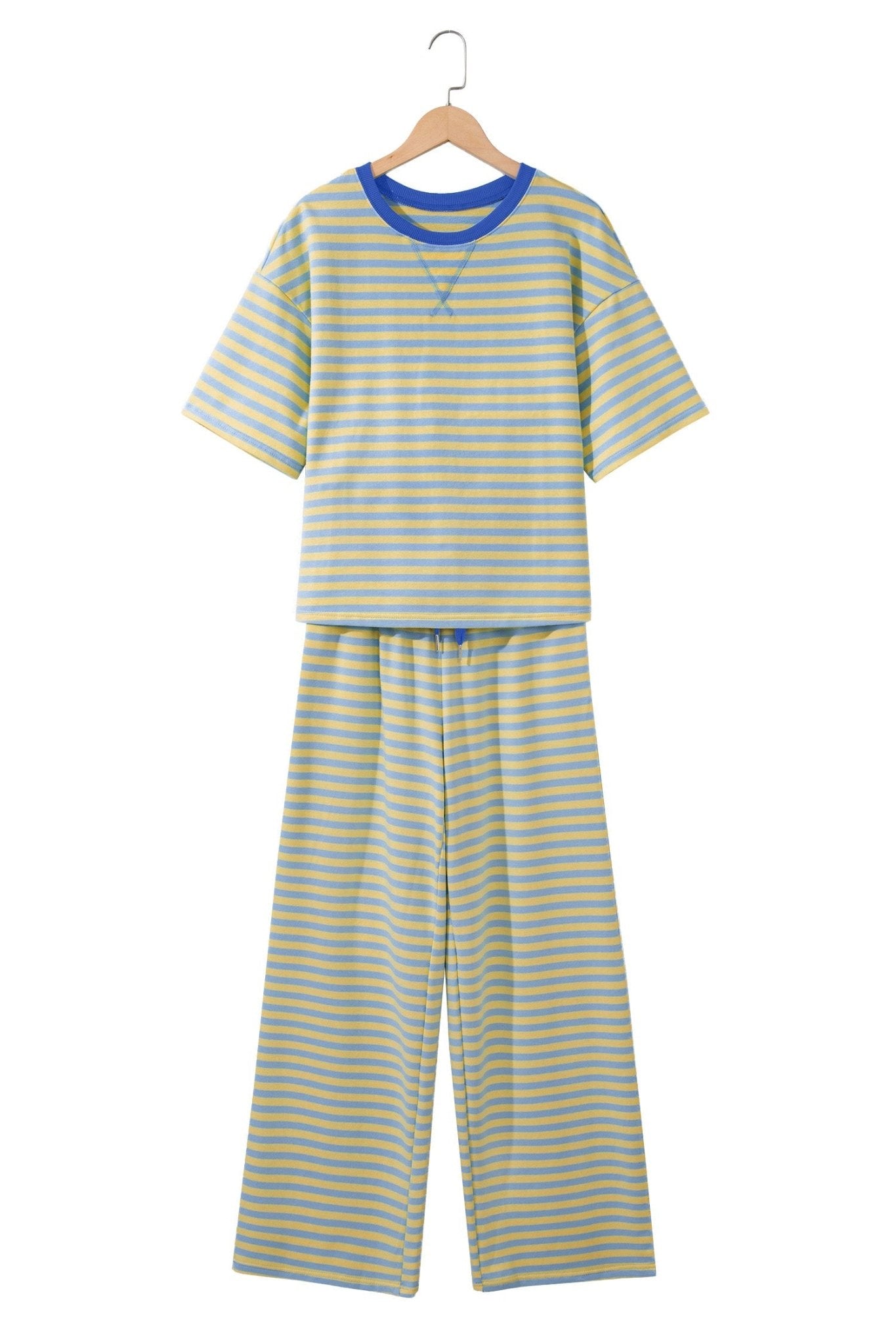 Stripe Colorblock Trim Short Sleeve Tee and Pants Set - Rooted & Reckless Co.