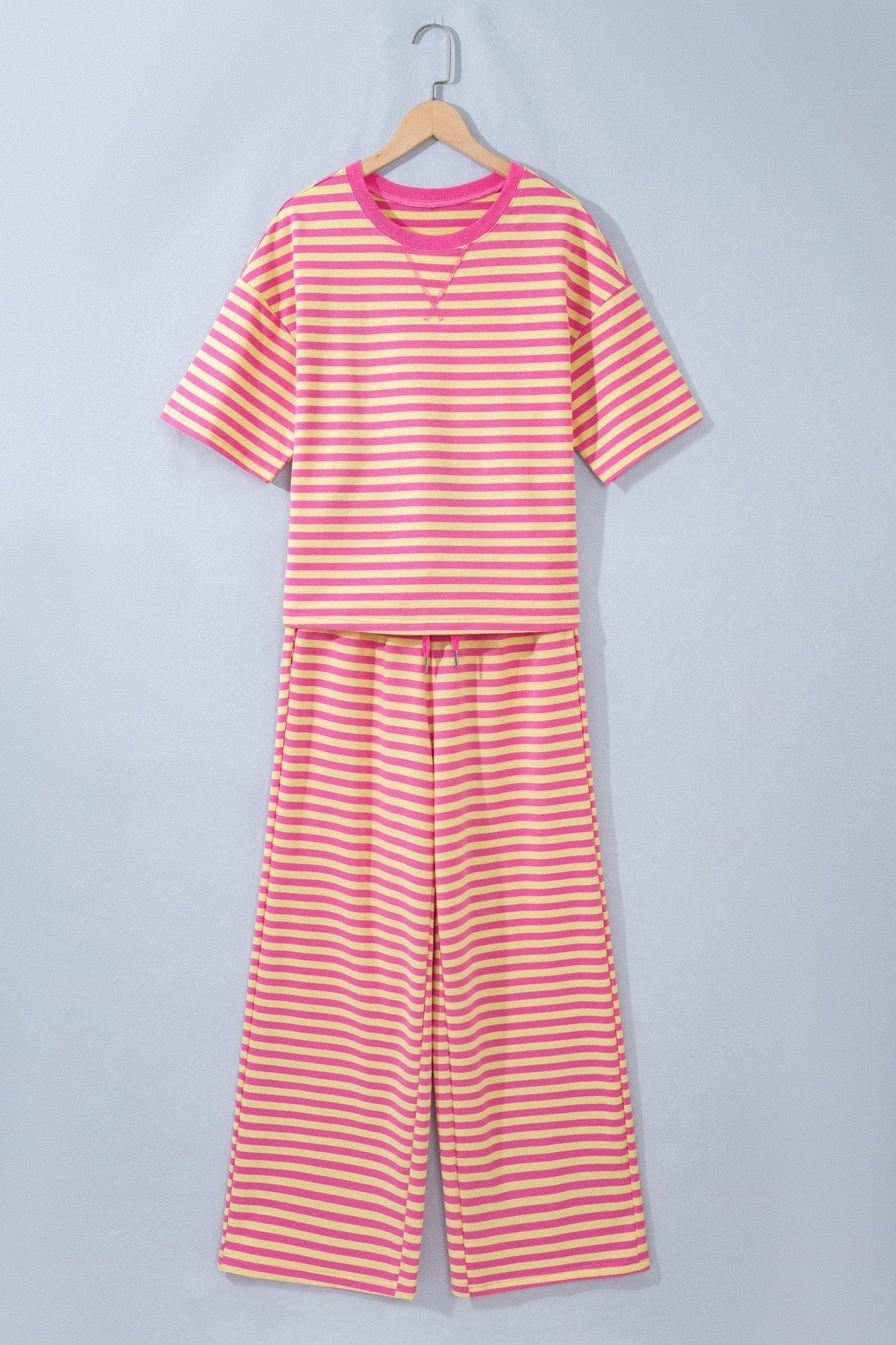 Stripe Colorblock Trim Short Sleeve Tee and Pants Set - Rooted & Reckless Co.