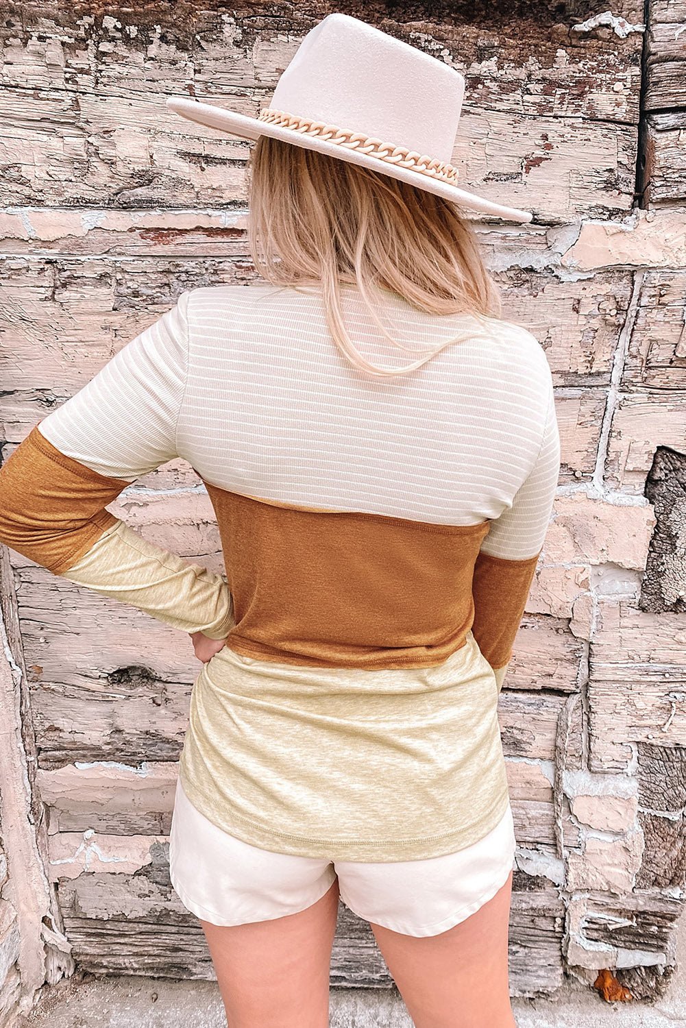 Stripe Colorblock V-Neck Henley Top - Rooted & Reckless Co.