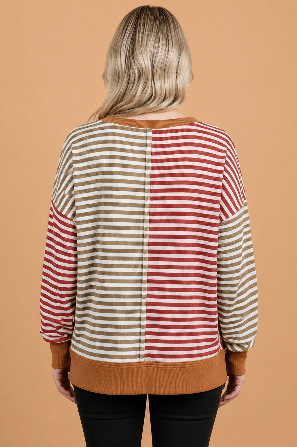Stripe Colorblock V-Neck Reverse Seam Long Sleeve Top - Rooted & Reckless Co.