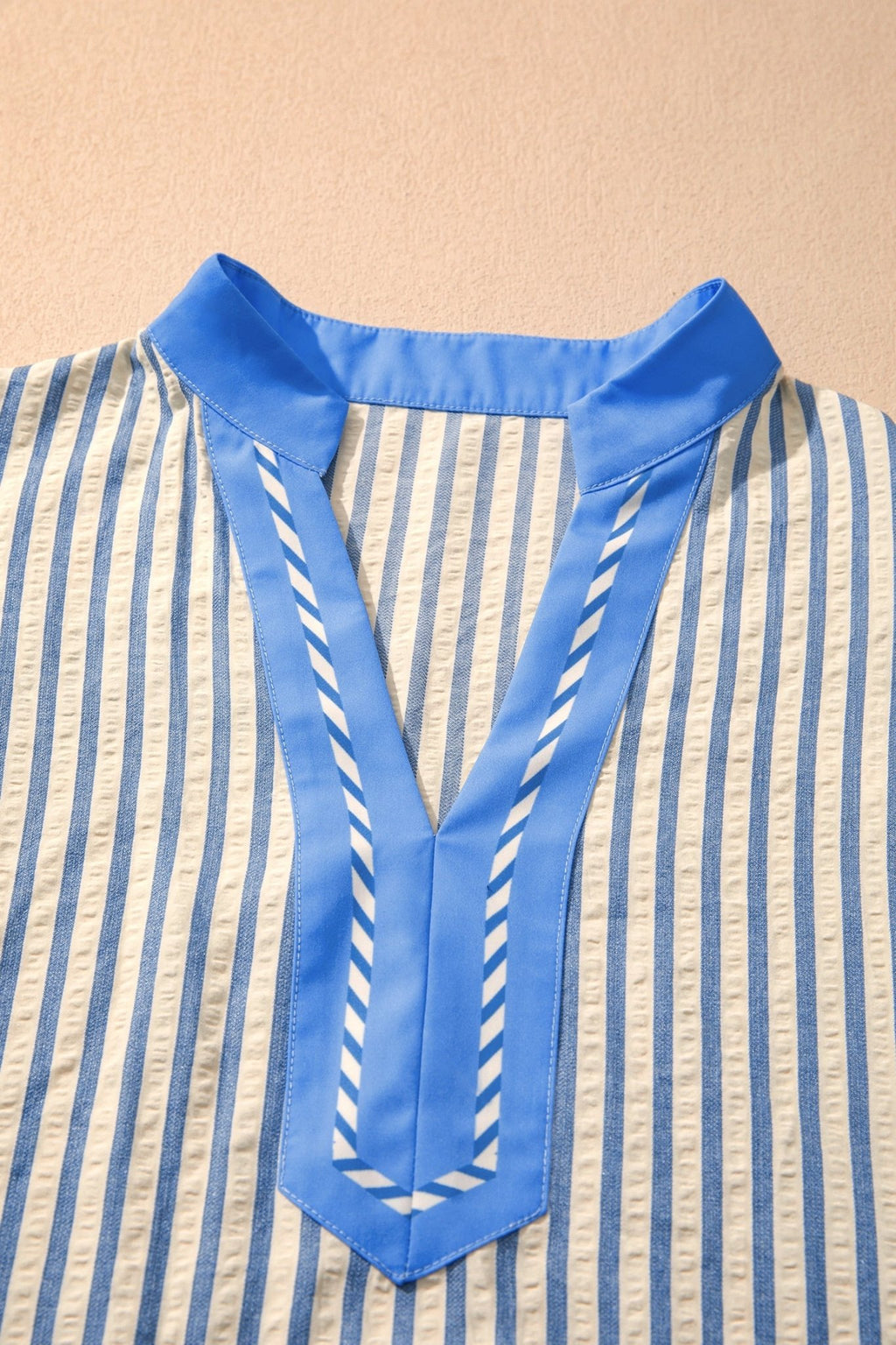Stripe Colorblock V-Neck Short Sleeve Blouse - Rooted & Reckless Co.