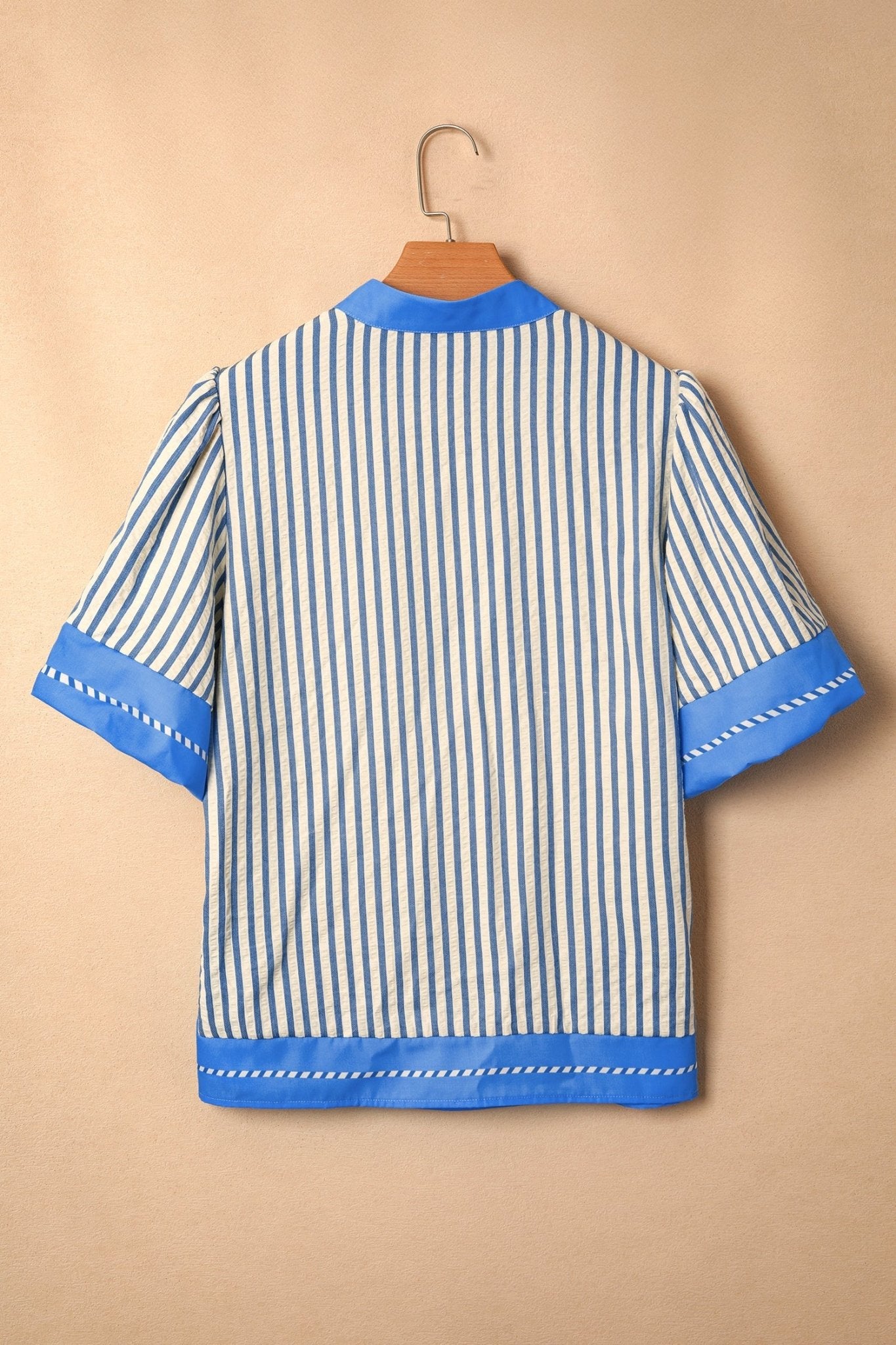 Stripe Colorblock V-Neck Short Sleeve Blouse - Rooted & Reckless Co.
