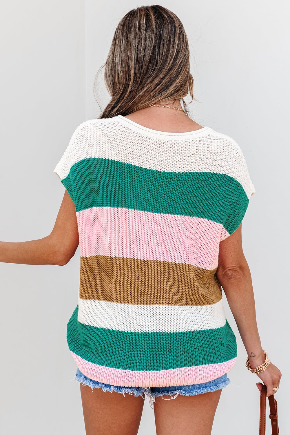 Stripe Colorblock V-Neck Sweater T-Shirt - Rooted & Reckless Co.