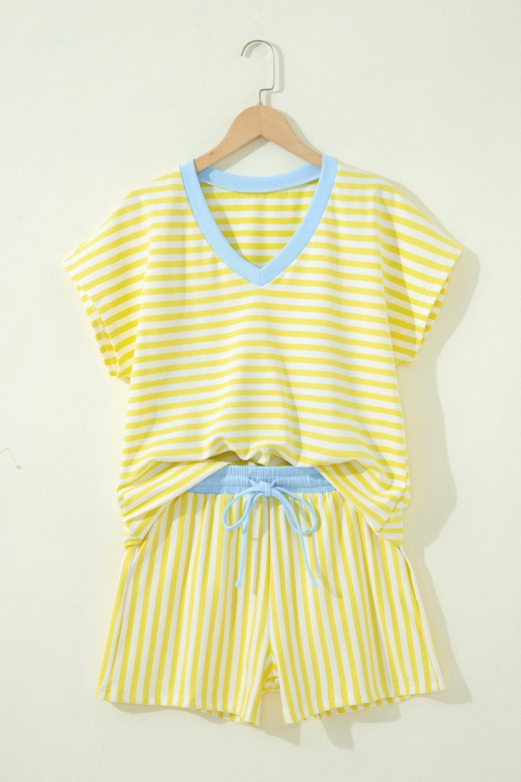 Stripe Colorblock V-Neck Tee & Drawstring Short Set - Rooted & Reckless Co.
