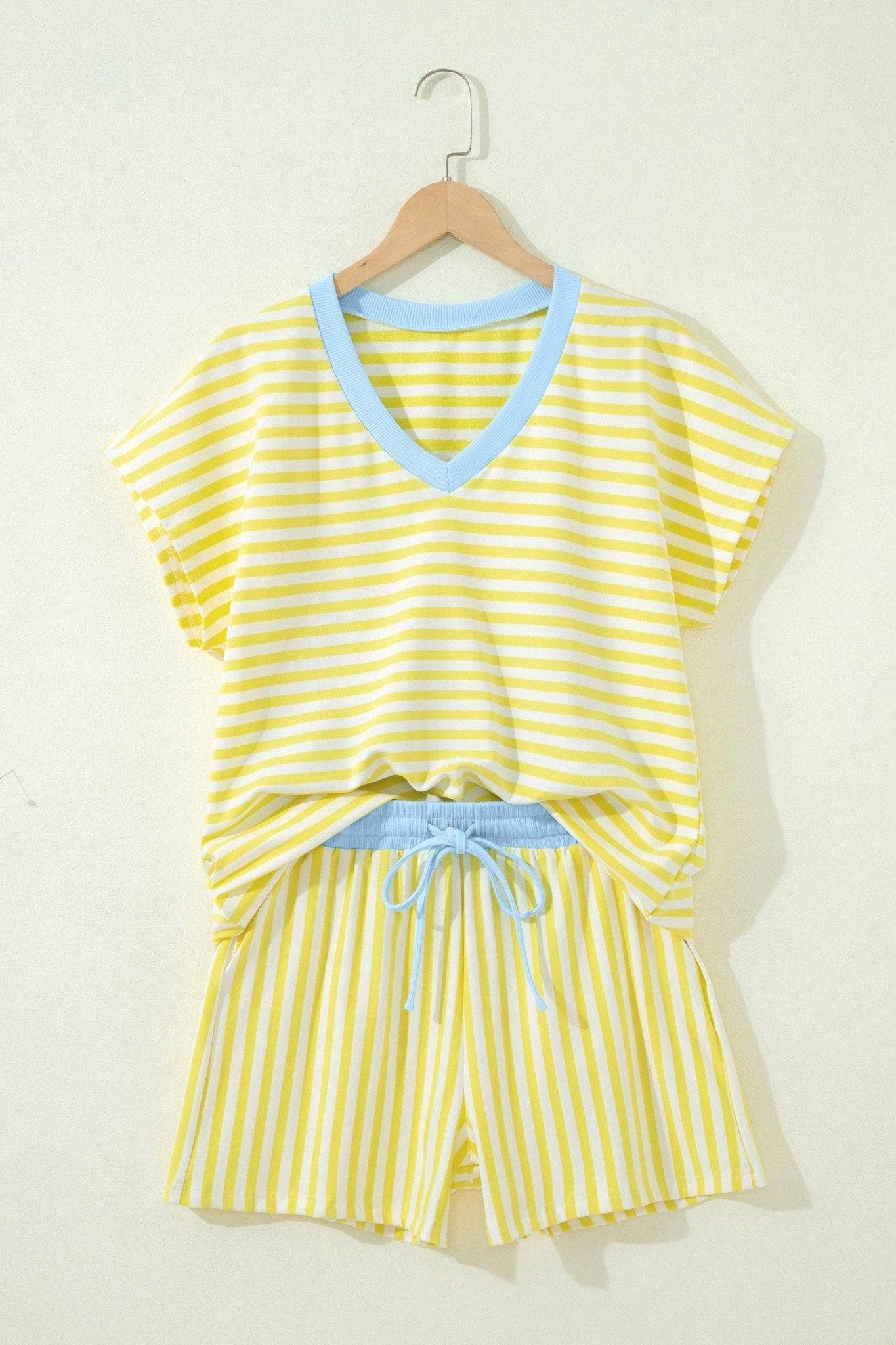 Stripe Colorblock V-Neck Tee & Drawstring Short Set - Rooted & Reckless Co.