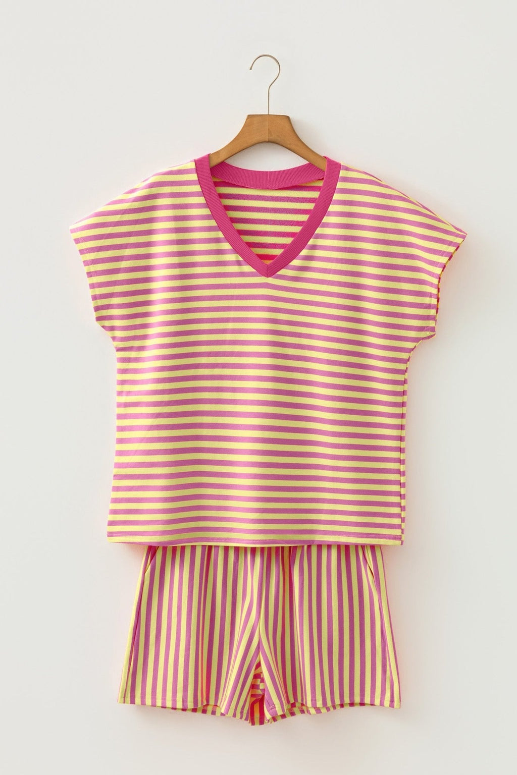 Stripe Colorblock V-Neck Tee & Drawstring Short Set - Rooted & Reckless Co.