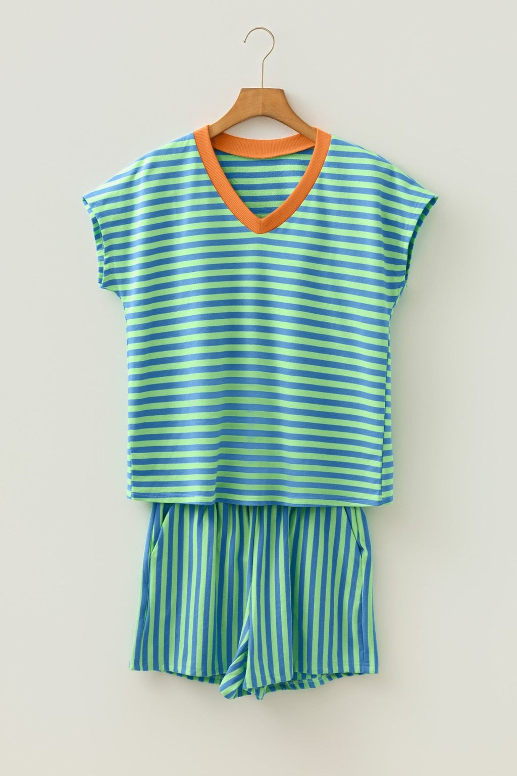 Stripe Colorblock V-Neck Tee & Drawstring Short Set - Rooted & Reckless Co.