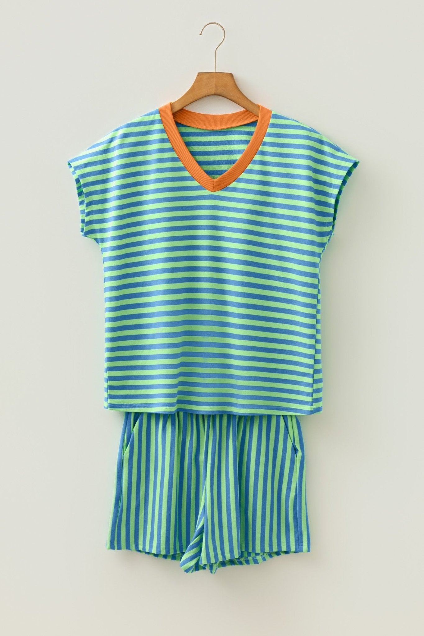Stripe Colorblock V-Neck Tee & Drawstring Short Set - Rooted & Reckless Co.